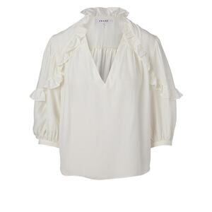 FRAME Women's Cream Cali Silk Long Sleeves Ruffle Blouse Top Size Small